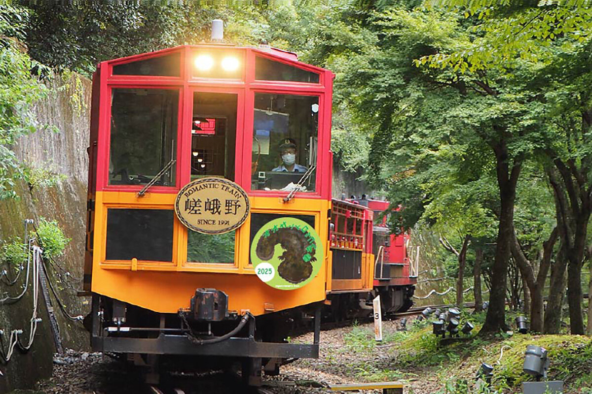 京都・嵯峨野トロッコ列車が「オオサンショウウオ」に染まる、コラボ列車運行