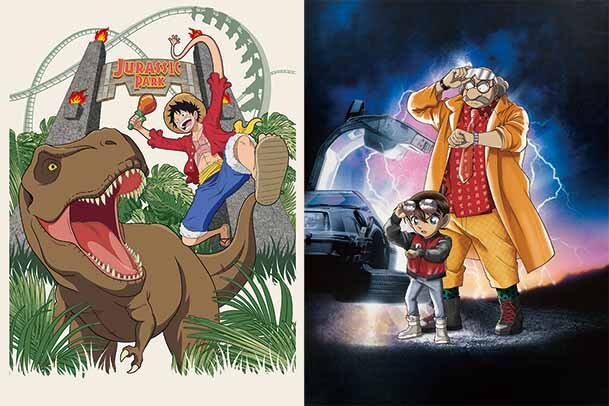 ルフィが“ジュラシック・パーク”とコナンが“バック・トゥ・ザ・フューチャー”とコラボ、USJに25周年限定グッズ登場