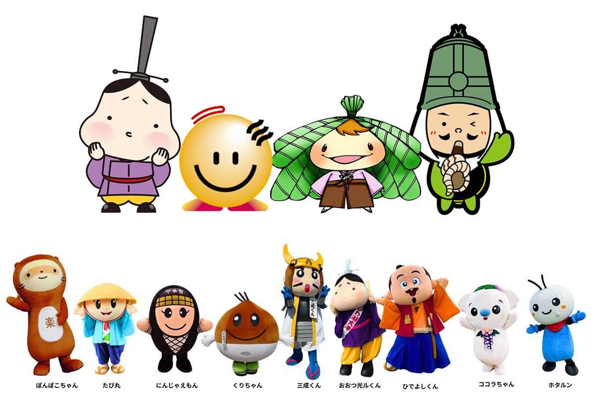 夏休みイベント「県内のご当地キャラが大津港にやってくる！」に登場するご当地キャラたち