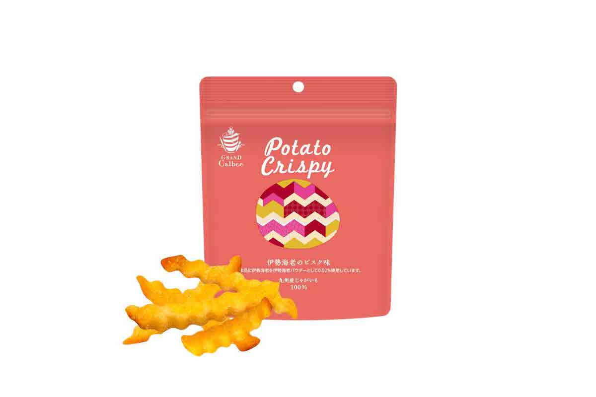 波型スティックカットでフライドポテトのような、グランカルビーの「PotatoCrispy 伊勢海老のビスク味」（60g、540円・税込）