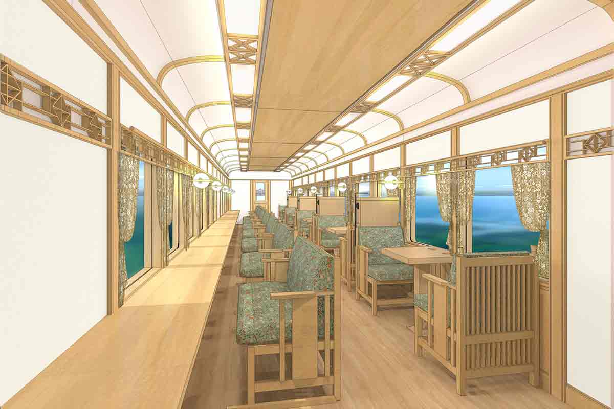 2025年度末に運行予定の、南海電鉄の新観光列車・車内イメージ（提供画像）