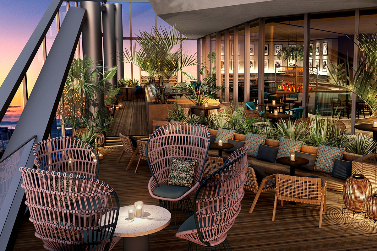 2026年6月開業の「THE GATE HOTEL 大阪 by HULIC」最上階の「ルーフトップバー」（イメージ）