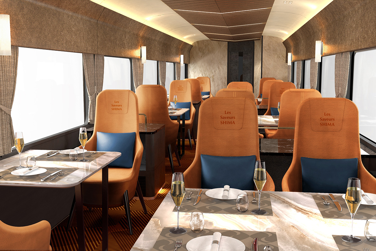 フレンチコースが堪能できる、「レ・サヴ―ル志摩」4号車 テーブル席（イメージ、提供：近鉄）