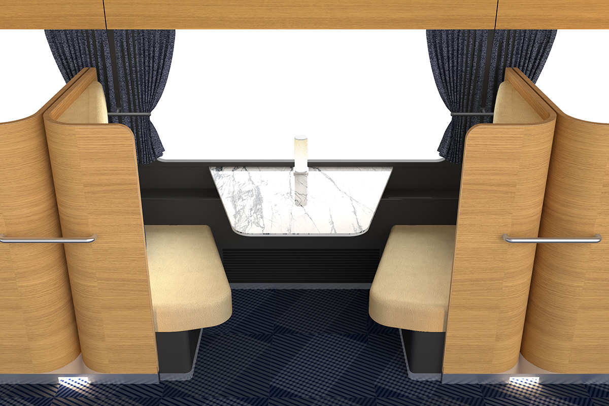 フレンチ膳がいただける、「レ・サヴ―ル志摩」1・2号車の2人席（イメージ、提供：近鉄）