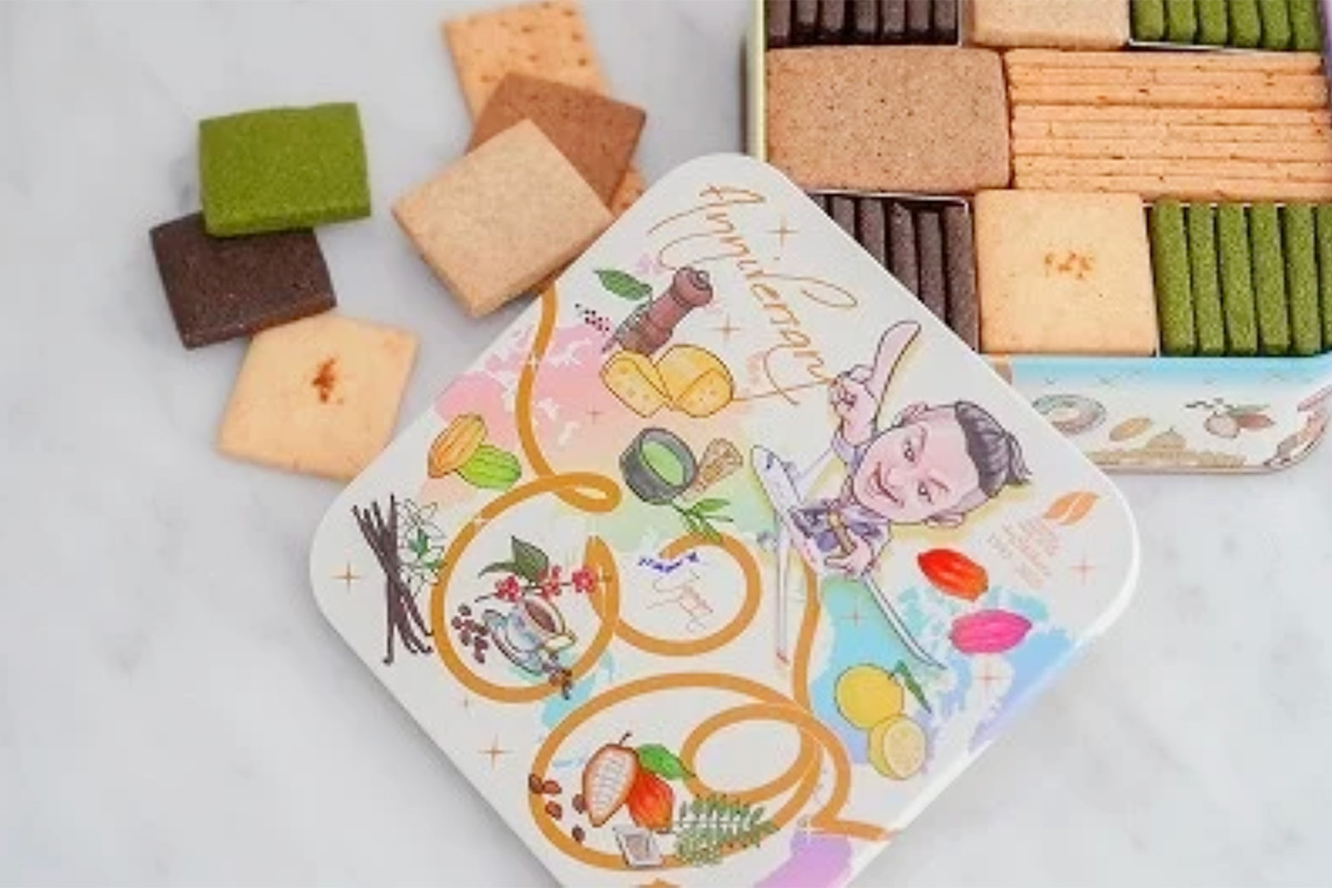 シェ・シバタ30周年を記念した、数量限定の特別なクッキー缶「アニバーサリークッキー缶」（5,940円・税込）