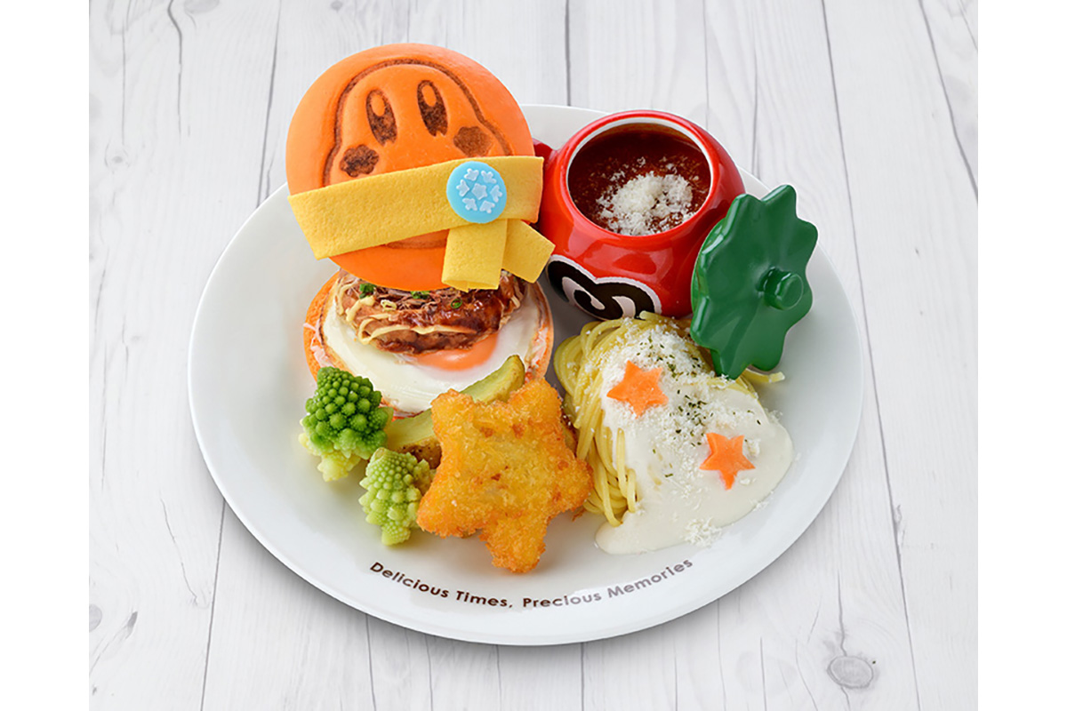 「冬のワドルディバーガー（お好み焼き）＆粉雪チーズのパスタ」（3,630円、スーベニアプレートなし2,530円・税込）