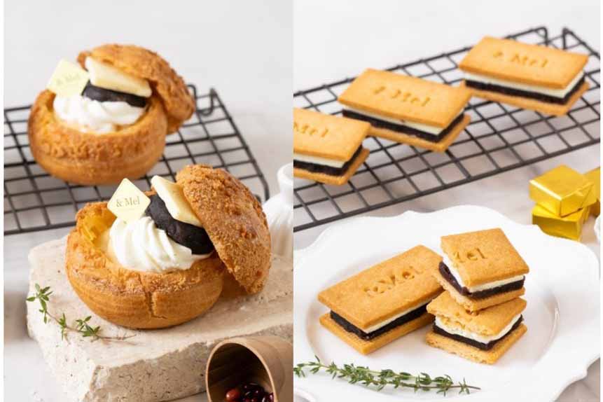 「＆Mel」による、米粉の塩あんバターシュークリーム（580円）、食物繊維たっぷり米粉のバターサンド〈塩あんバター〉（540円）