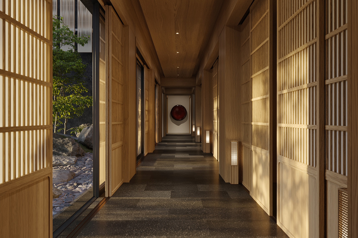 伝統的な町家の精神を敬った、ホテル「カペラ京都」内の廊下（提供写真）