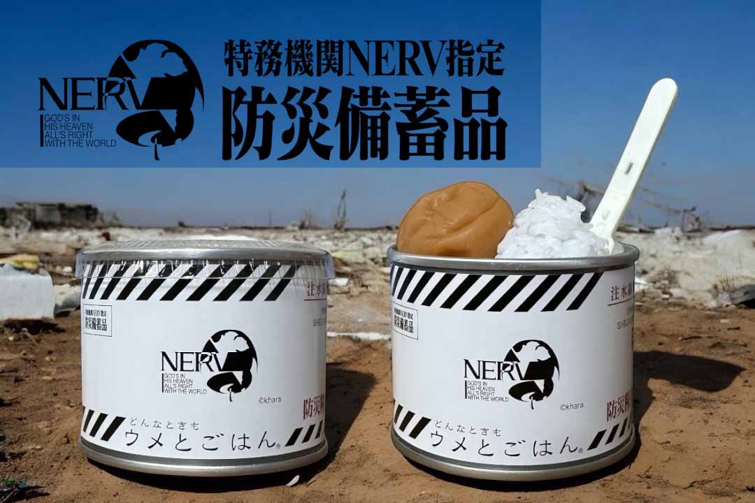 衛生面に配慮して上部は透明蓋が採用され、折たたみスプーンが同梱される「NERV指定 どんなときもウメとごはん」