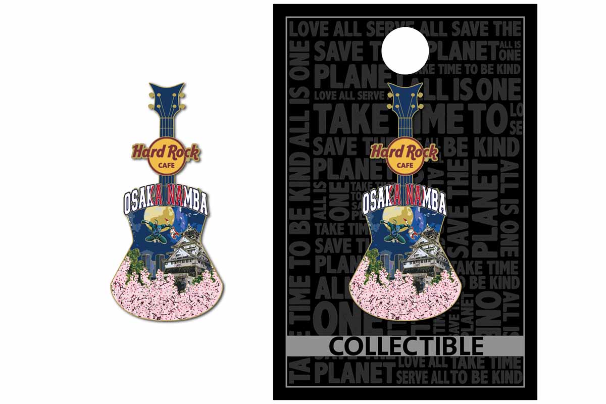 「NAMBA City Tee Guitar Pin」（1,980円）は、「ハードロックカフェ 大阪なんば ロックショップ」で販売