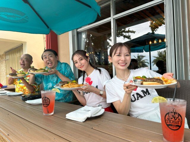 左から）あばれる君、田中卓志（アンガールズ）、堀田茜、朝日奈央　9月6日（土）午前8時30分～放送予定『土曜はナニする！？』「週末バカンスお気軽海外ツアーinグアム」