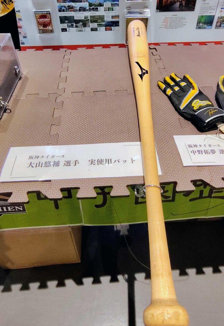 大山悠輔選手のバット（９月９日撮影、大阪・関西万博）