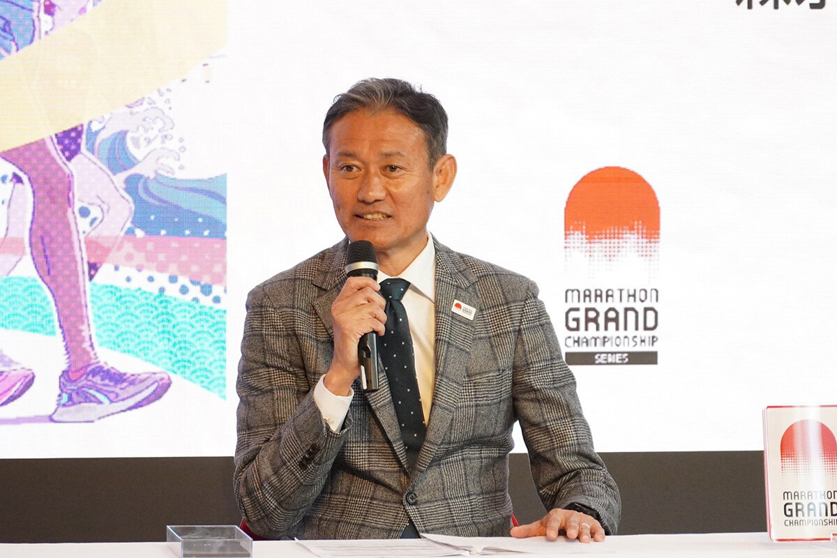 会見を行った日本陸上競技連盟の高岡寿成シニアディレクター（2025年12月22日・カンテレ）