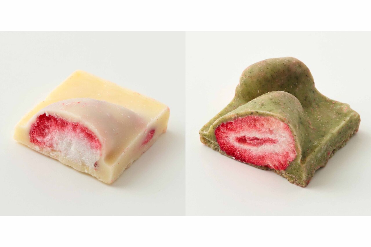 左から「古都華苺＆ホワイトチョコ」、「古都華苺＆ホワイトチョコ＆大和かぶせ茶」