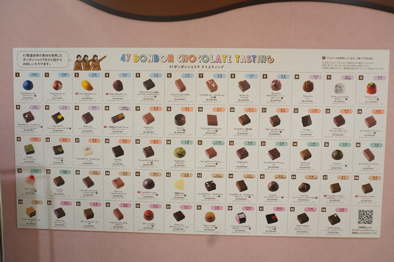47都道府県の食材を使ったボンボンショコラを試食できる「47ボンボンショコラテイスティングブース」（2026年1月）