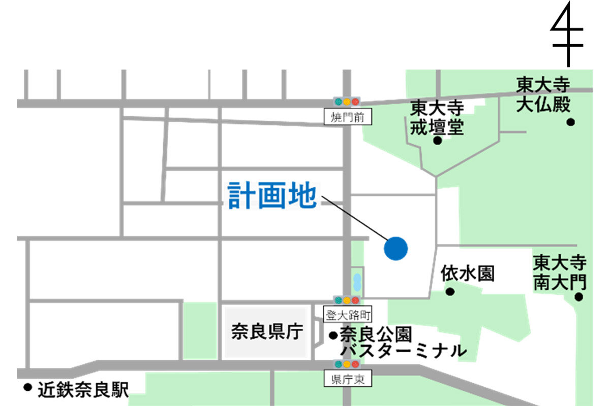 近鉄奈良線「近鉄奈良駅」から徒歩約10分、新ホテルの建設予定（地図）