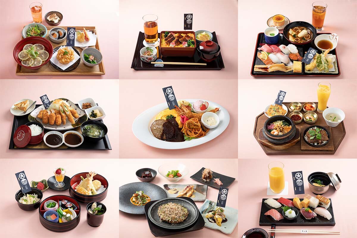 「大丸心斎橋店」のおとな様ランチ。上段左から「青空blue」「赤坂ふきぬき」「大起水産回転寿司」、中段左から「みそかつ 矢場とん」「トゥッフェ テラスイート」「韓国料理 美菜莉」、下段左から「京都祇園 天ぷら圓堂」「ぷれじでんと千房」「すし萬」より