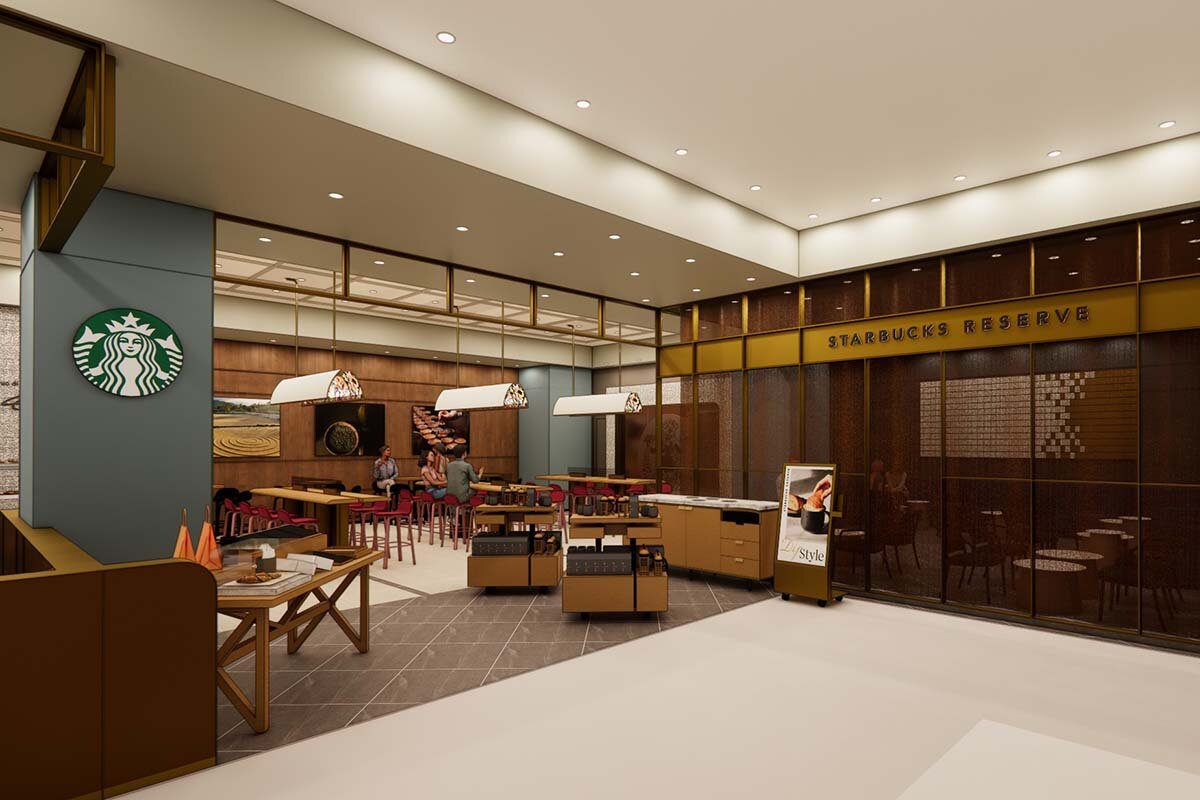 まず先にオープンする「スターバックス リザーブ カフェ 心斎橋パルコ地下1階店」の外観イメージ
