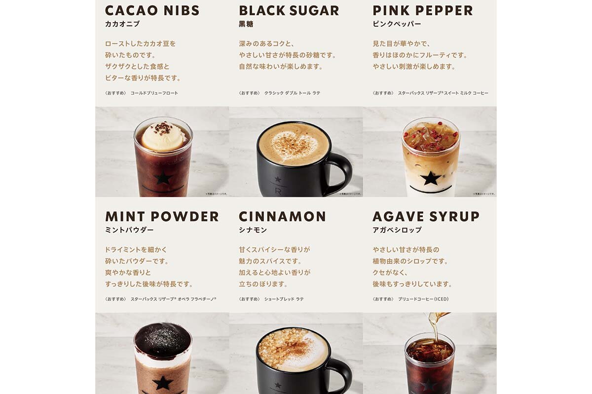 独自にカスタマイズできる6種のコンディメント