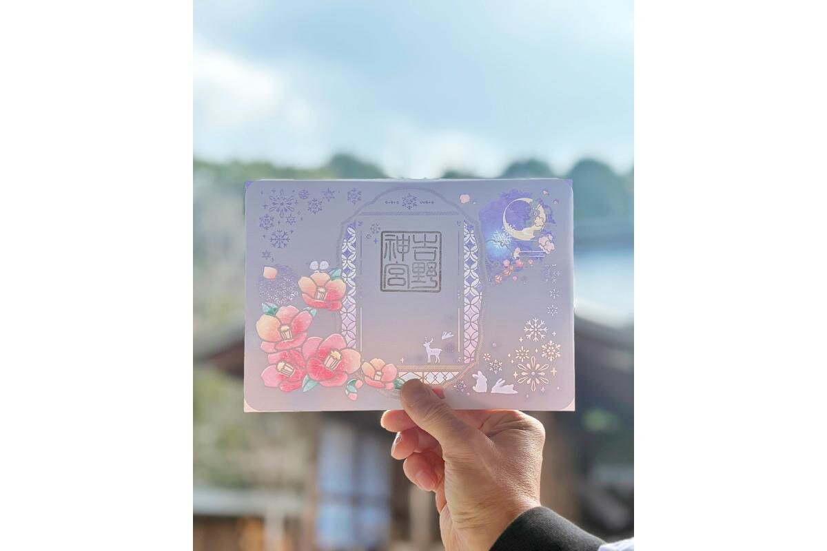 繊細でシックなデザインの『雪うさぎと椿の刺繍御朱印』（吉野神宮・奈良県吉野町）