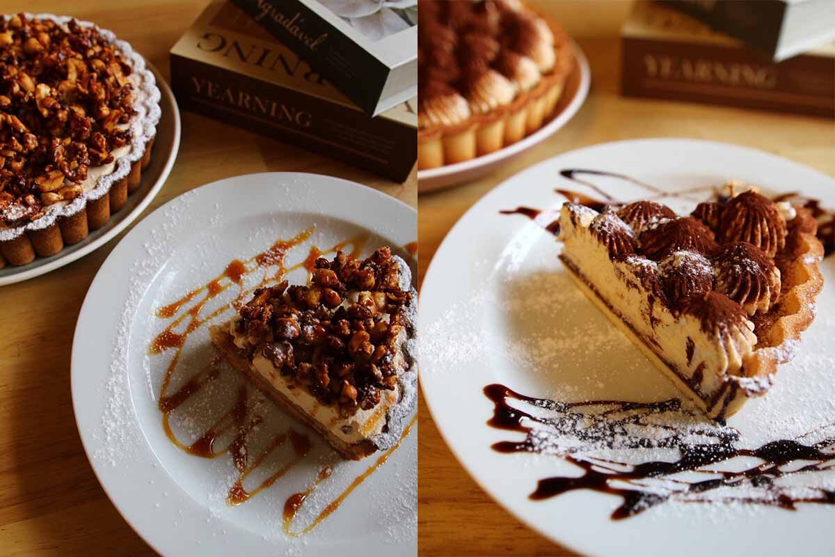 「Pizzeria NICOLA 六甲店」スタッフのおすすめ、「キャラメルナッツタルト」（左）と「ティラミスタルト」