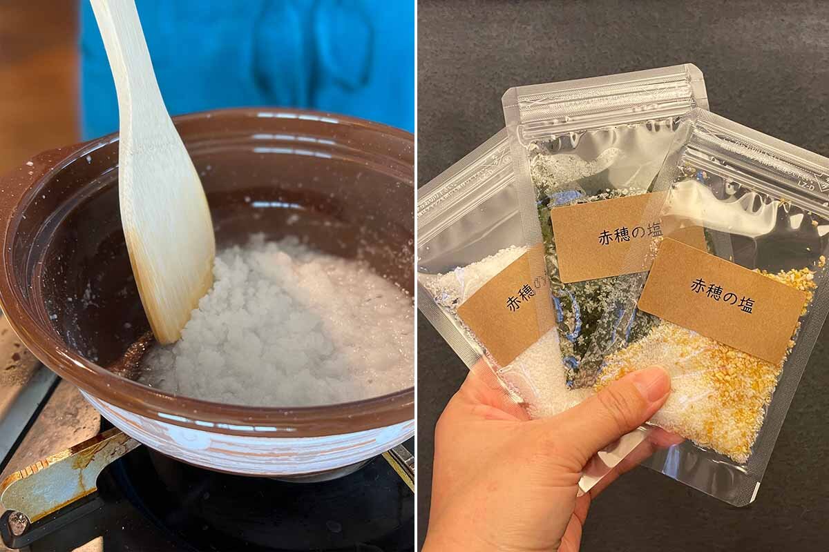 塩作りワークショップ（左）とブレンドソルトお持ち帰りのイメージ
