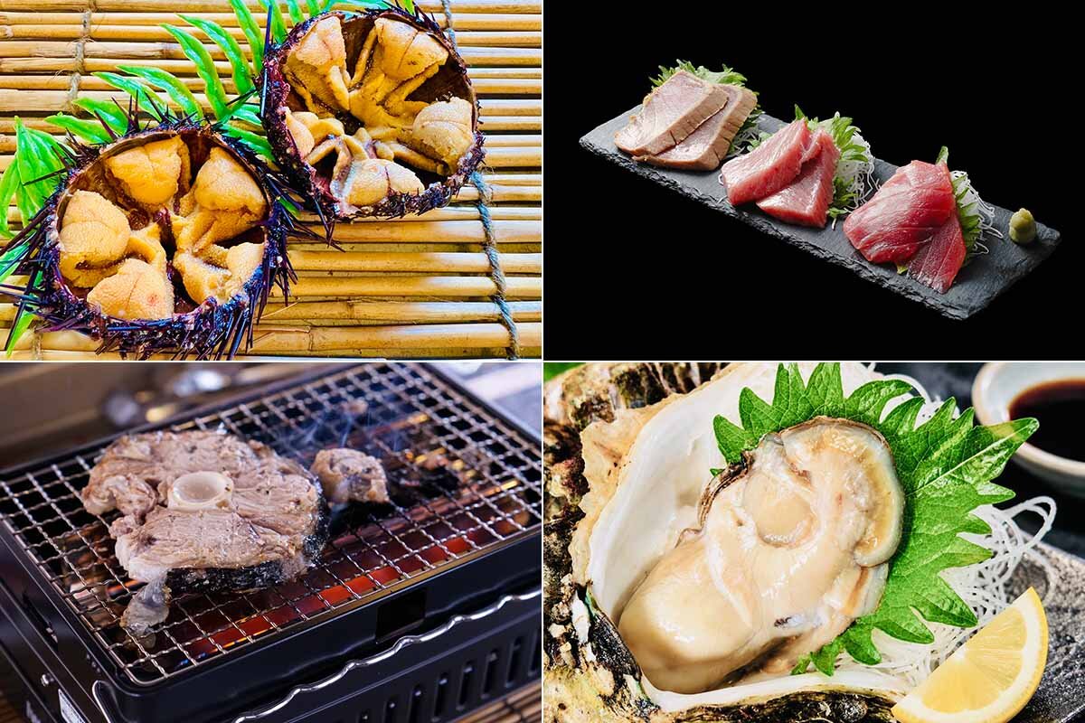 「アリオ鳳」に集まる海の恵みを代表する3つの食材“うに”、“まぐろ”、“かき（牡蠣）”