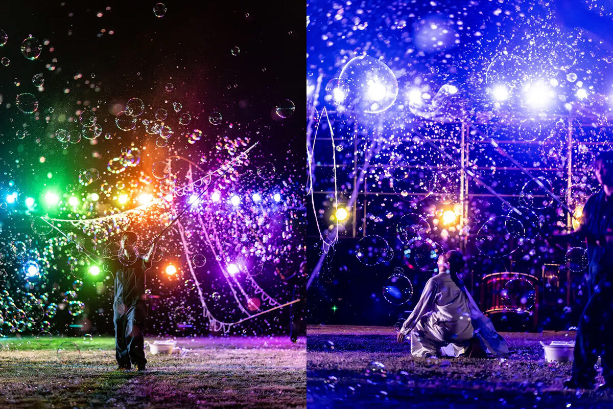 バブルパフォーマーによる、光・音・シャボン玉が融合した幻想的なショー（写真は別会場のもの）