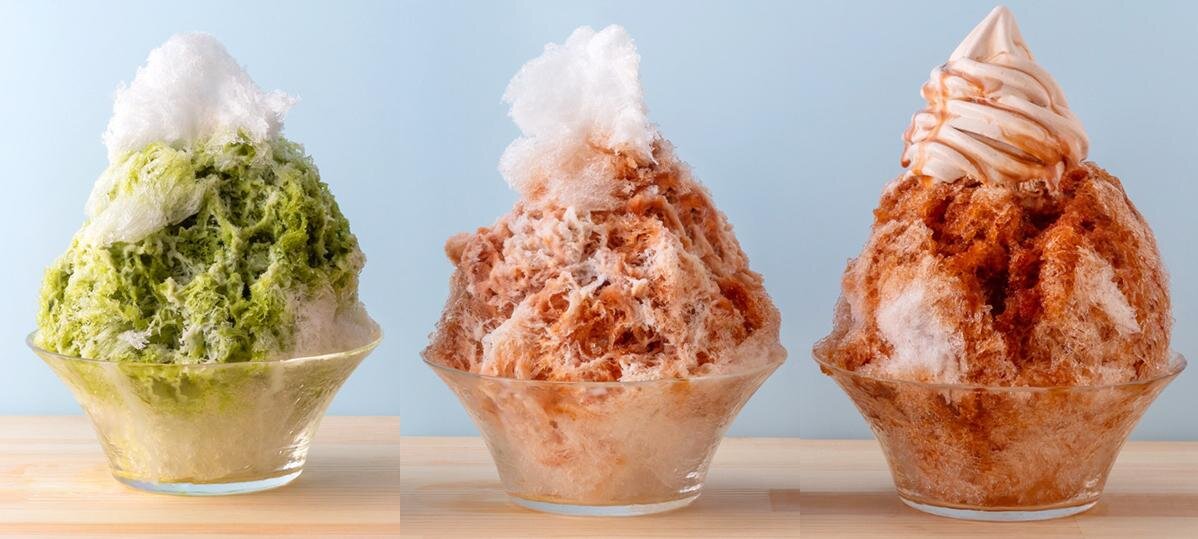 左から「氷きんつば抹茶」「氷きんつば」「氷きんつばソフト」／「本髙砂屋」（神戸市中央区）