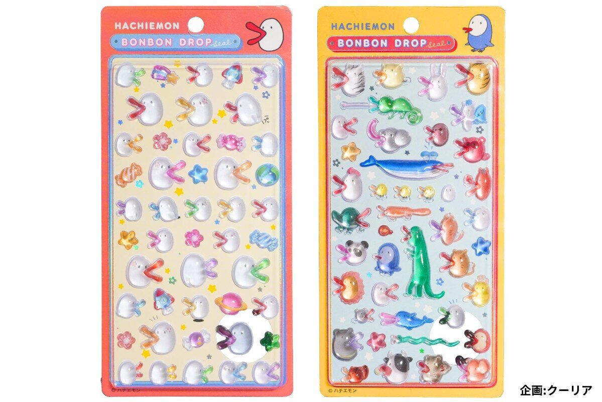 左：ハチエモンボンボンドロップシール（ベーシック） 右：ハチエモンボンボンドロップシール（動物）