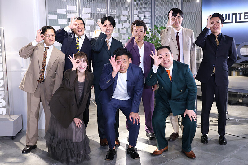 写真左上より）タレンチ（芝田大輝、コバタユウ）、ツートライブ（たかのり、周平魂）、カベポスター（永見大吾、浜田順平） 写真左下より）小嶋花梨、ミルクボーイ（内海崇、駒場孝）