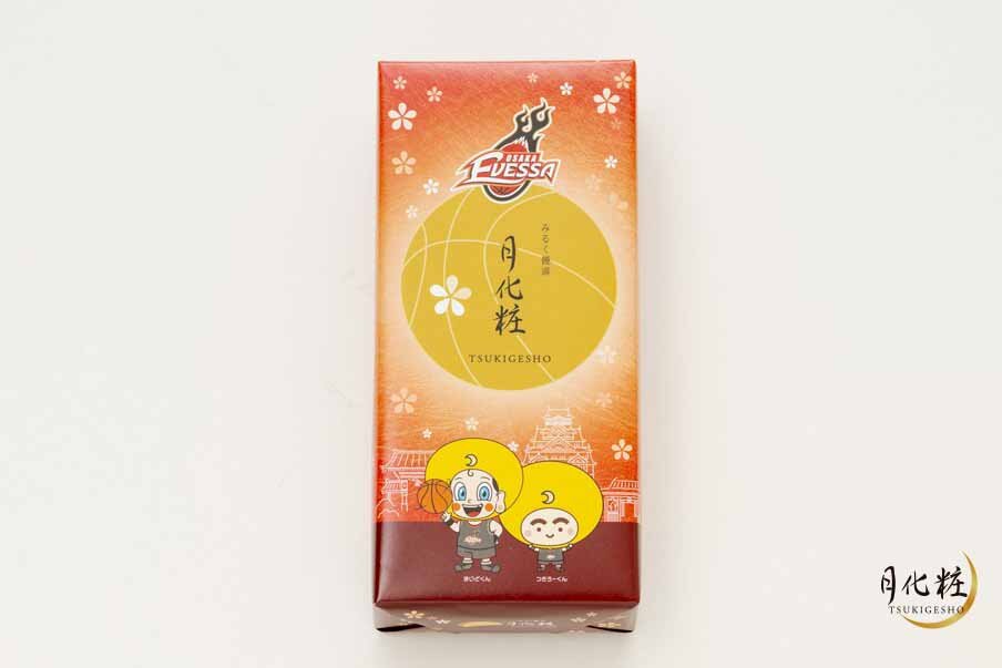 「大阪エヴェッサ×みるく饅頭 月化粧」（6個入1,400円）の外箱パッケージ