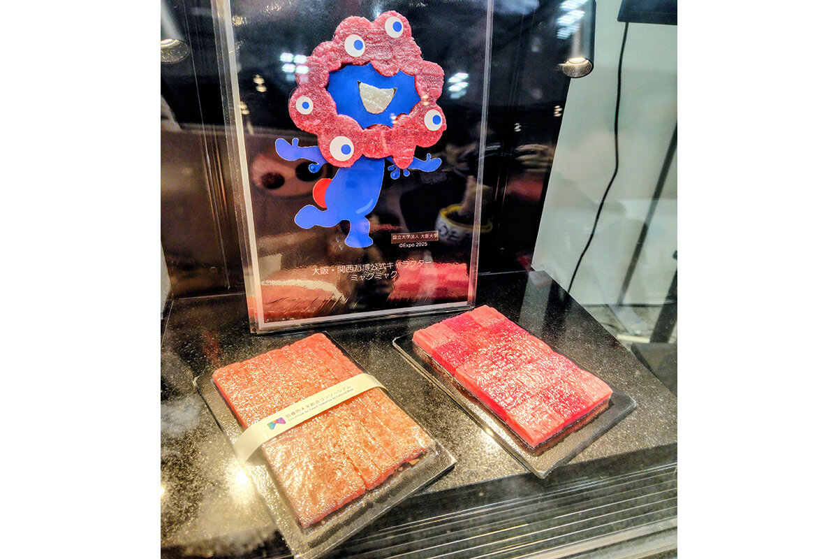 大阪ヘルスケアパビリオンで話題を集めた培養肉（2026年10月11日、ATCホール）