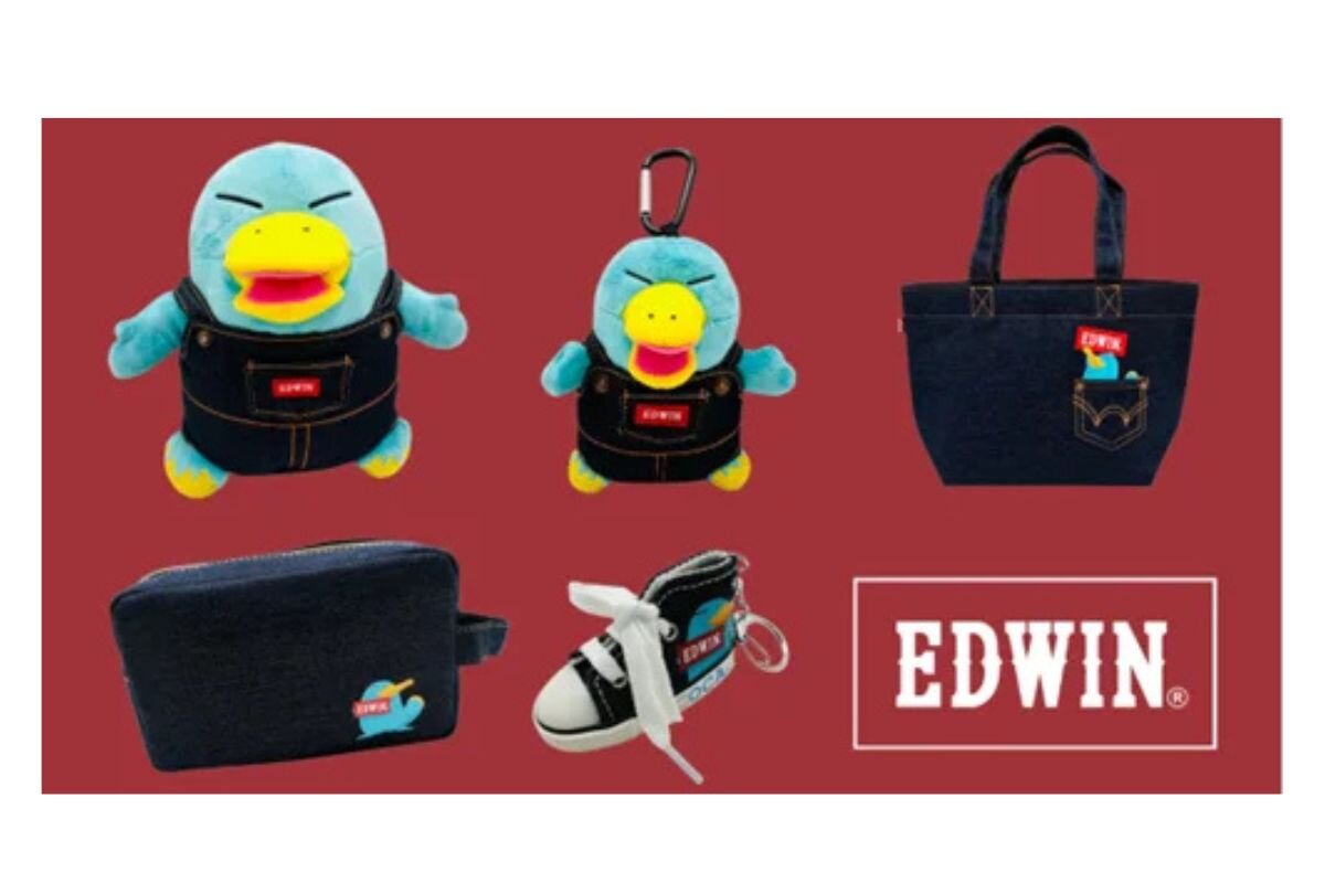 カモノハシのイコちゃん × EDWIN グッズ「ぬいぐるみ（オーバーオール）」（3,080円・送料別）など